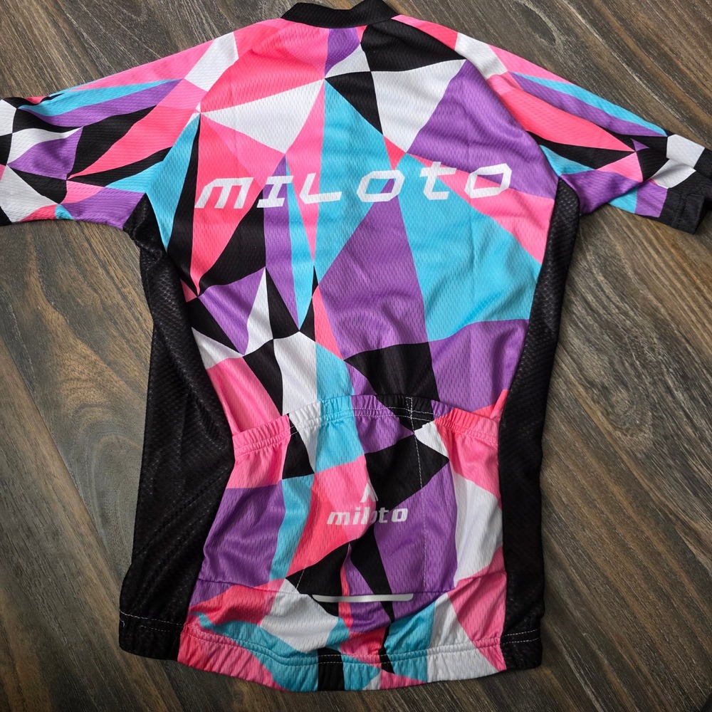Miloto Women's Geometric Print Short Sleeve Cycling Jersey Top‎ Size M - Picture 2 of 8